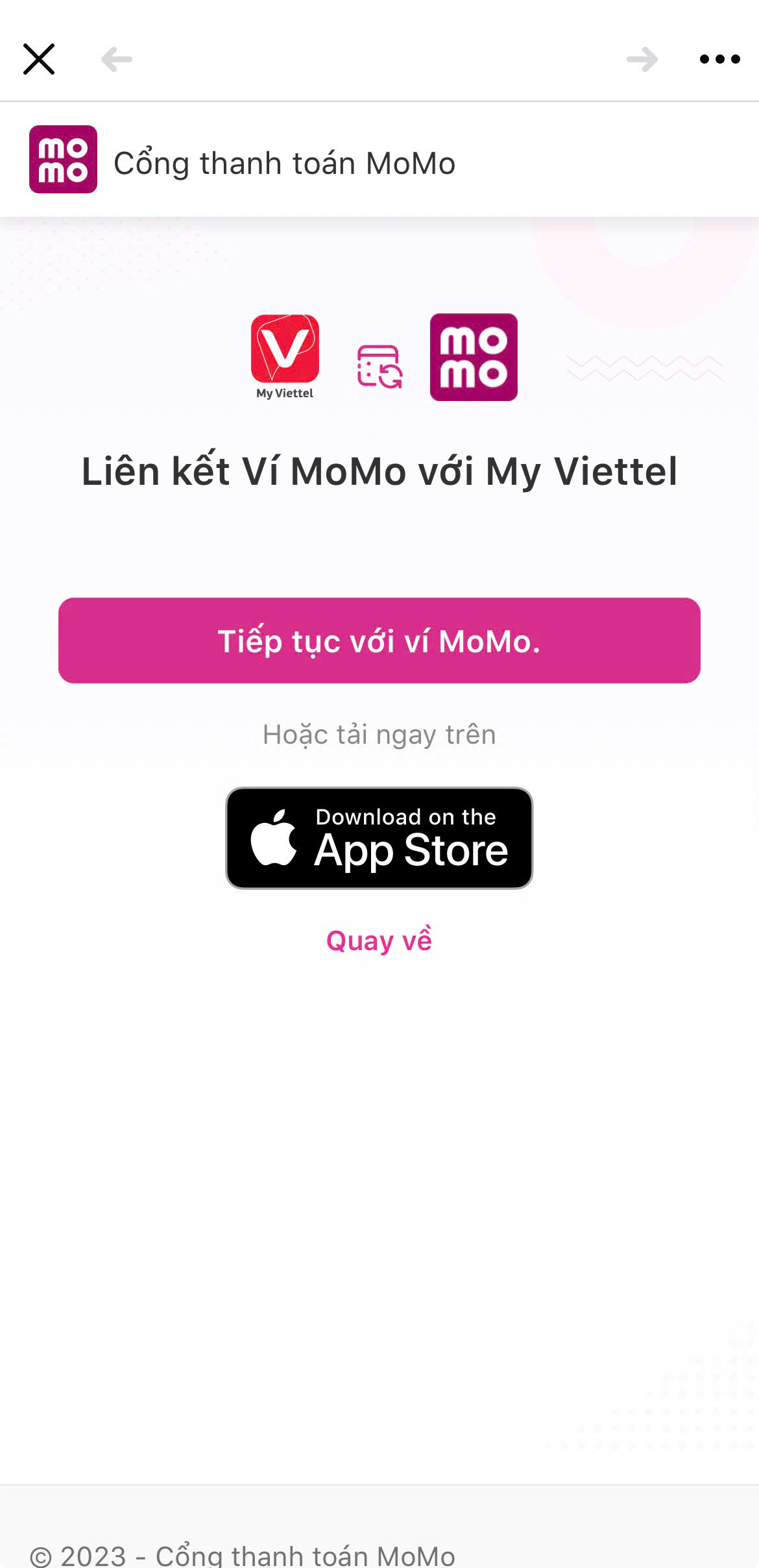 Tiếp tục với ví MoMo